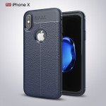 Wholesale iPhone X (Ten) TPU Leather Armor Hybrid Case (Blue)